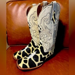 RARE Vintage Ferrini Stingray Giraffe Leather Square Toe Cowboy Boots Size 8.5